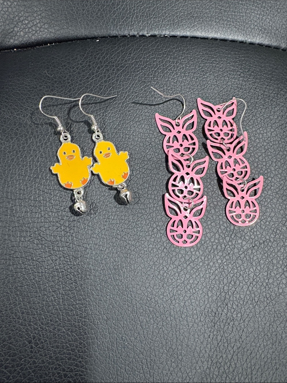 Cute Chick Yellow Dangle Earrings - Pink Floral Cutout Option